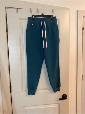 Figs Teal Jogger Sweatpants with Pink Drawstring